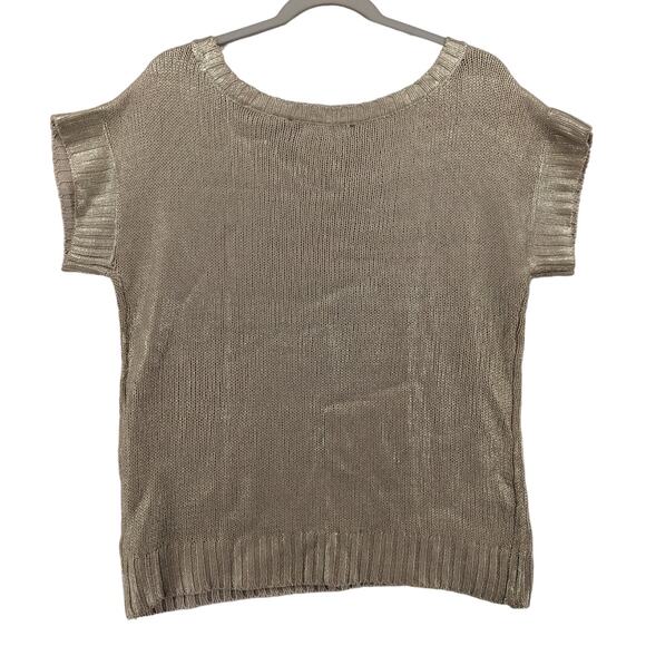 Verve Ami Sweater XL Gold Metallic Rib Knit Crew Neck Short Sleeve‎ Sparkle Work - Picture 2 of 8